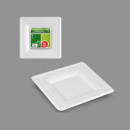 Prato Biodegradável Cana Açucar Quadrado 26X26cm Pack 3 Prato Biodegradável Cana Açucar Quadrado 26X26cm Pack 3