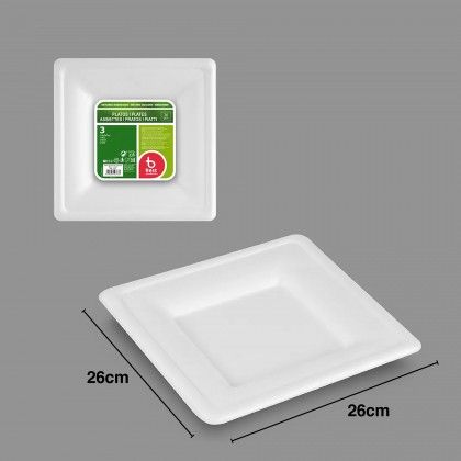 Prato Biodegradável Cana Açucar Quadrado 26X26cm Pack 3 Prato Biodegradável Cana Açucar Quadrado 26X26cm Pack 3