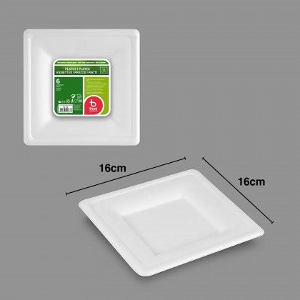 Prato Biodegradvel Cana Aucar Quadrado 16X16cm Pack 6
