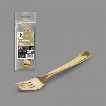 Garfo Plstico Reutilizvel Dourado 18.5cm Pack 6