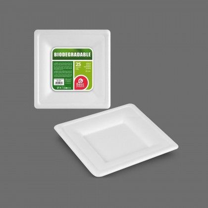 Prato Biodegradvel Cana Aucar Quadrado 20X20cm Pack 25
