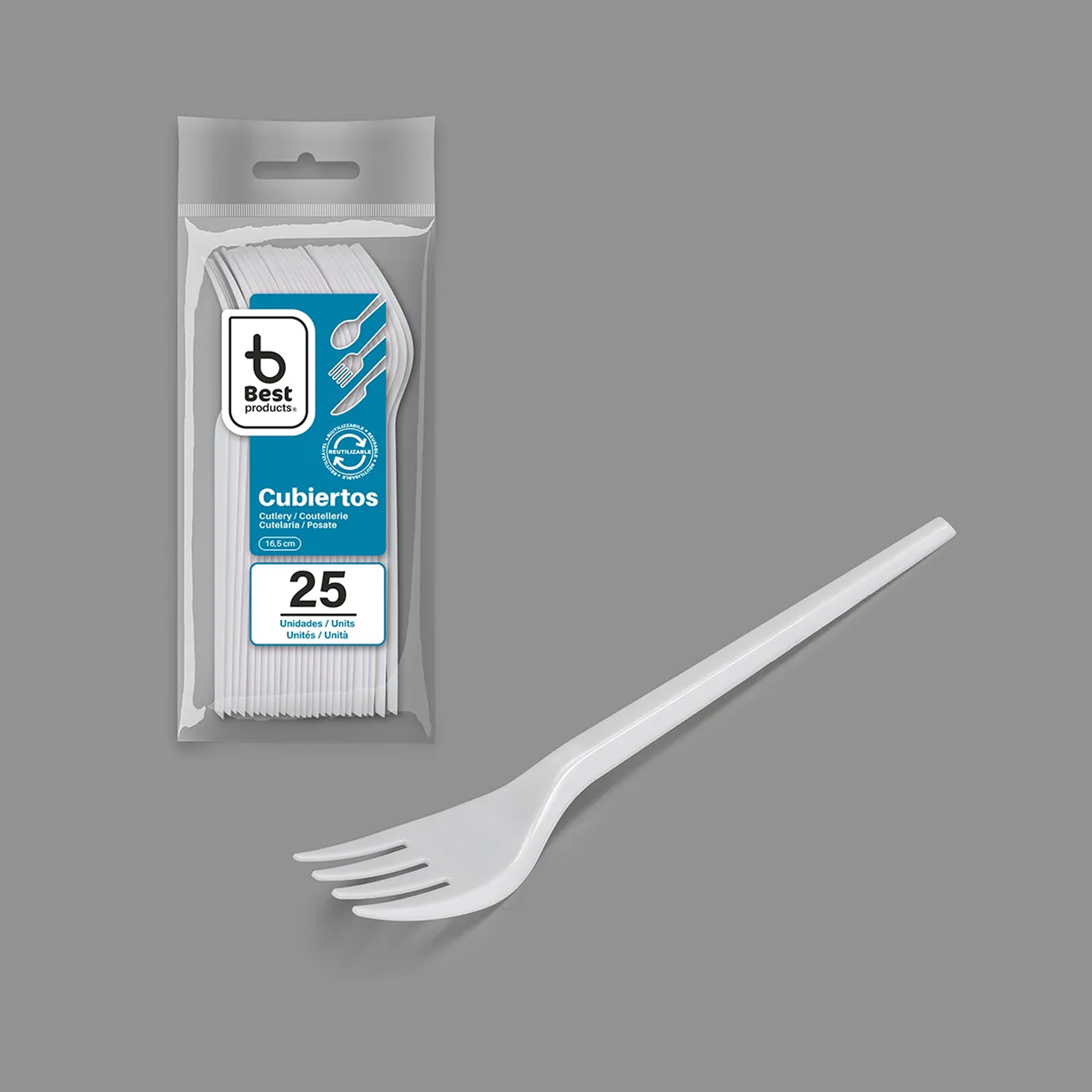 Garfo Plástico Reutilizável Branco 16.5cm Pack 25