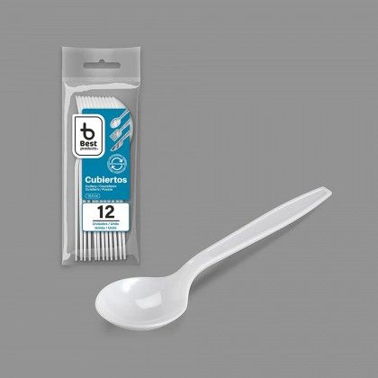 Colher Plstico Reutilizvel Branco 16.6cm Pack 12