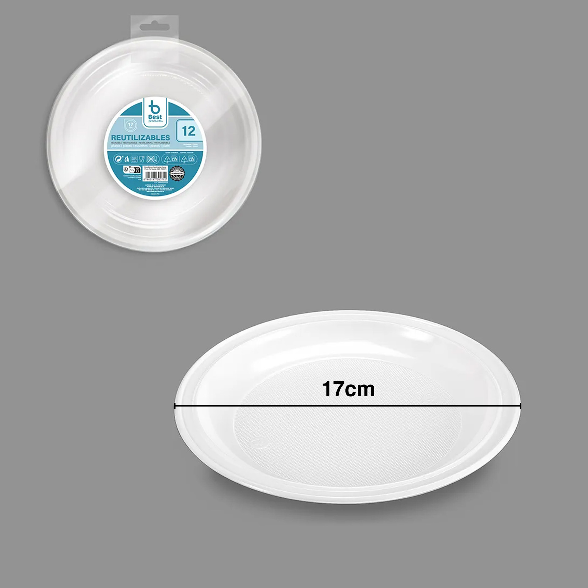 Prato Plástico Reutilizável Raso Branco 17cm Pack 12