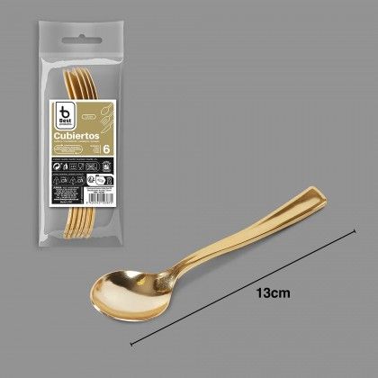 Colher Plstico Reutilizvel Dourado 13cm Pack 6