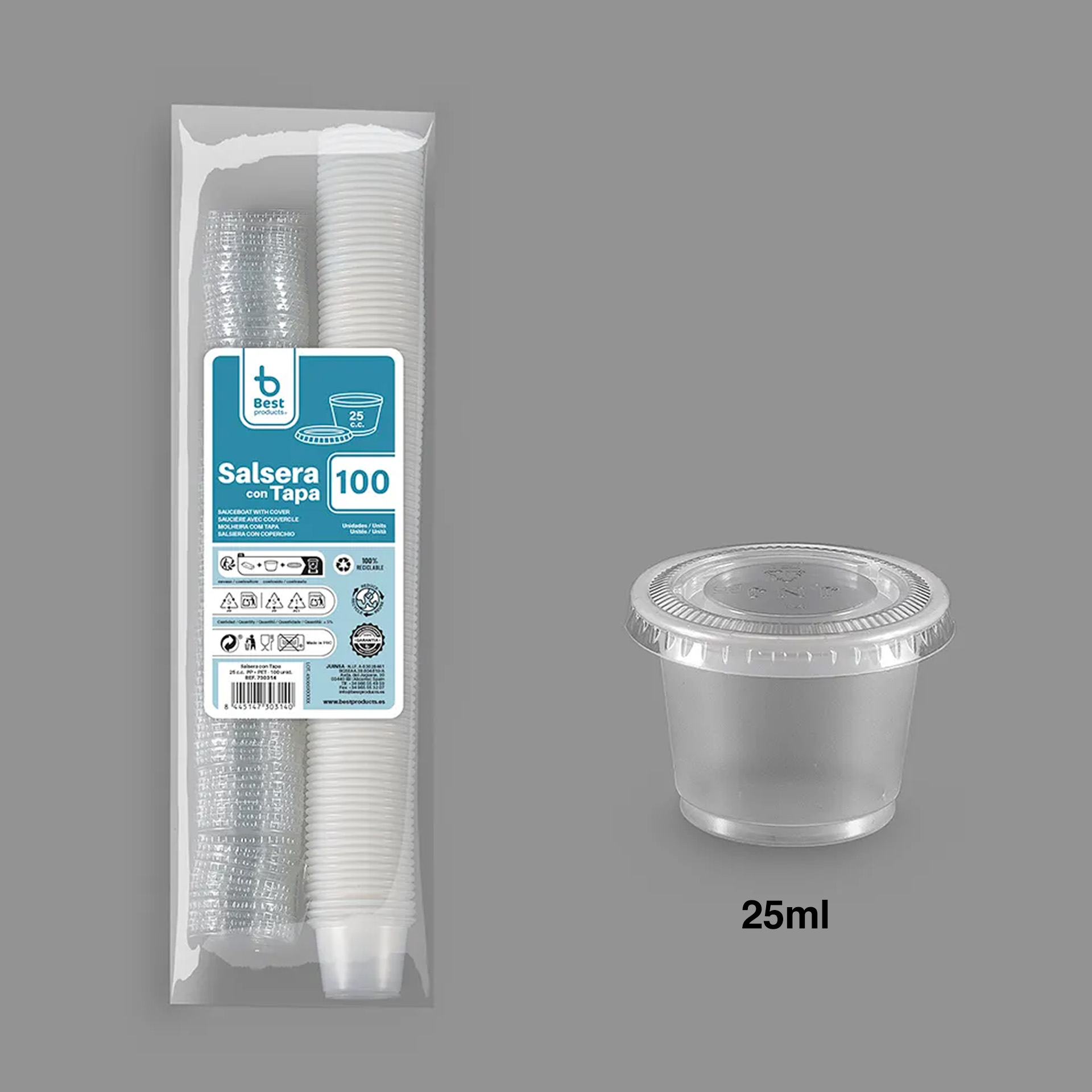 Molheira Plástica com Tampa 25ml Pack 100