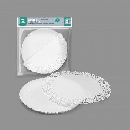 Naperon Papel com Bandeja Redondo Branco 25cm Pack 2