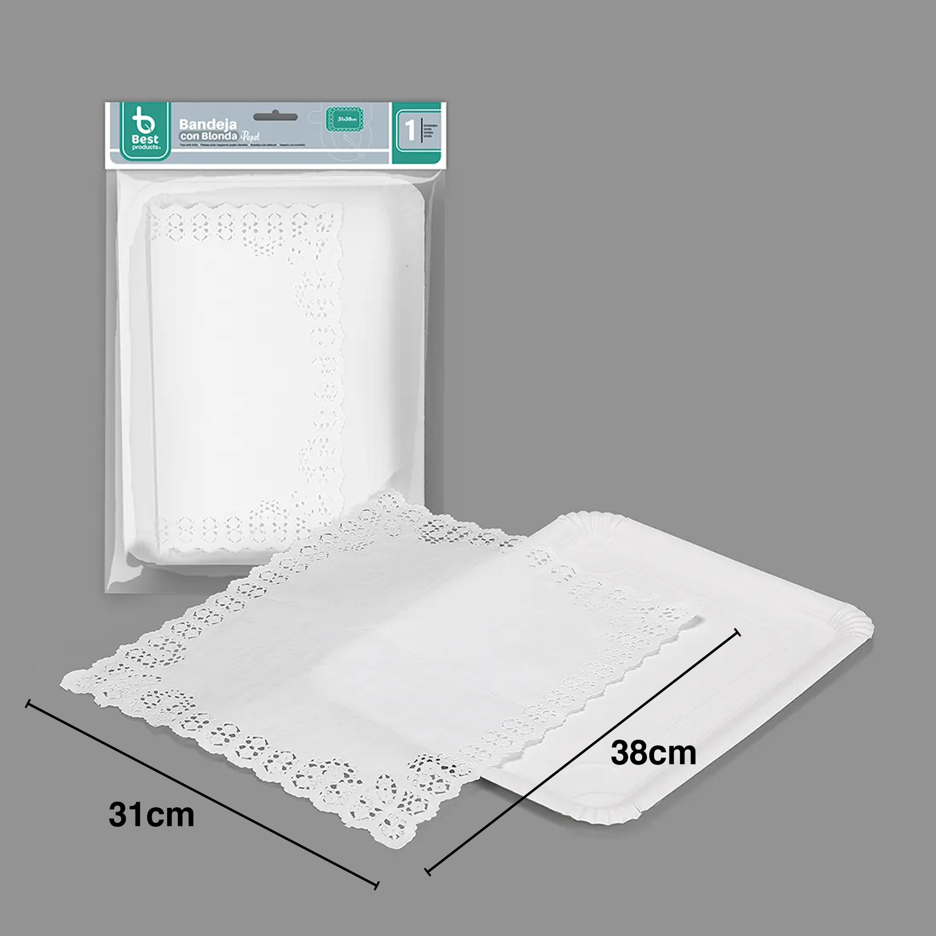 Naperon Papel com Bandeja Retangular Branco 31X38cm