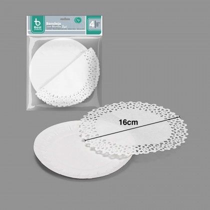 Naperon Papel com Bandeja Redondo Branco 16cm Pack 4
