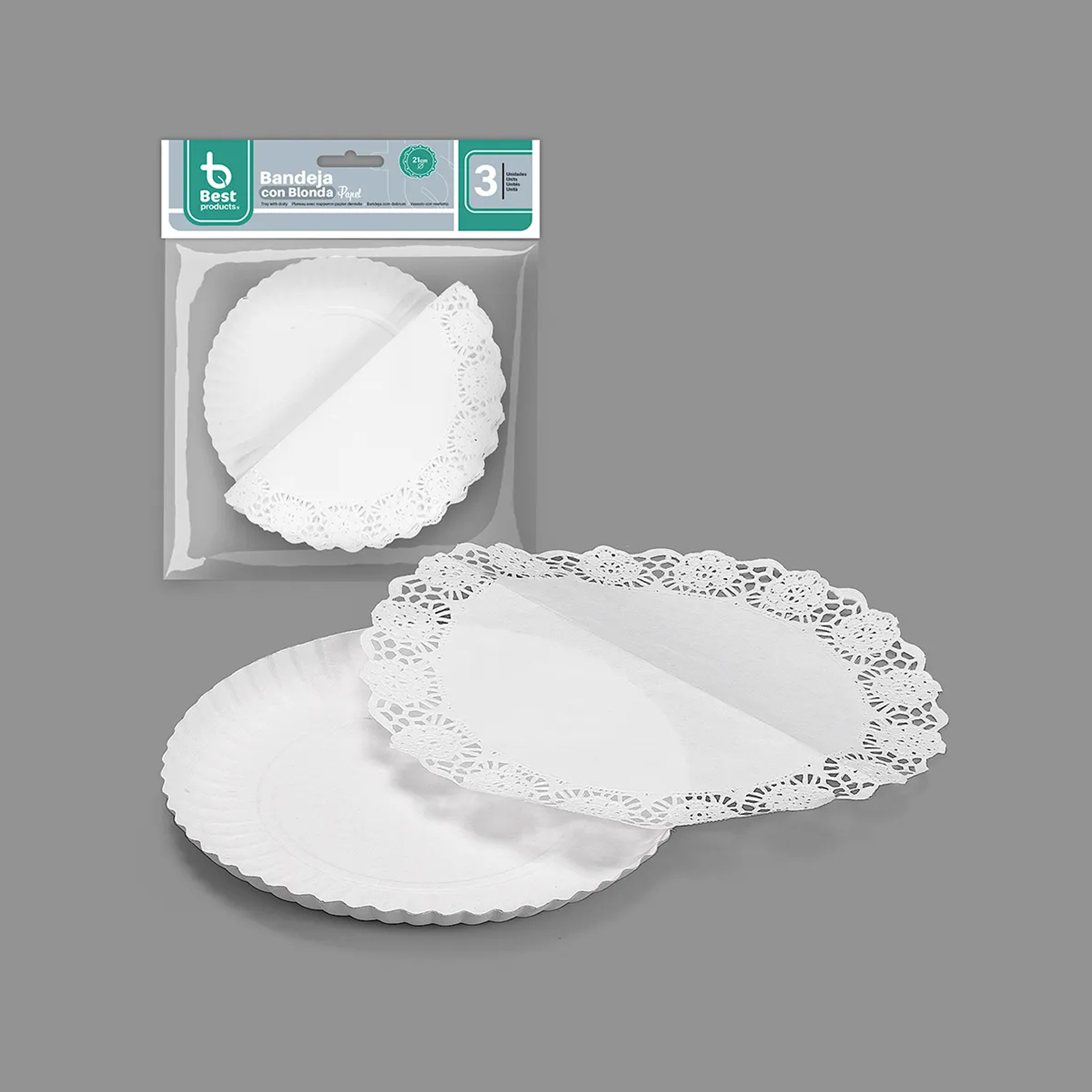 Naperon Papel com Bandeja Redondo Branco 21cm Pack 3
