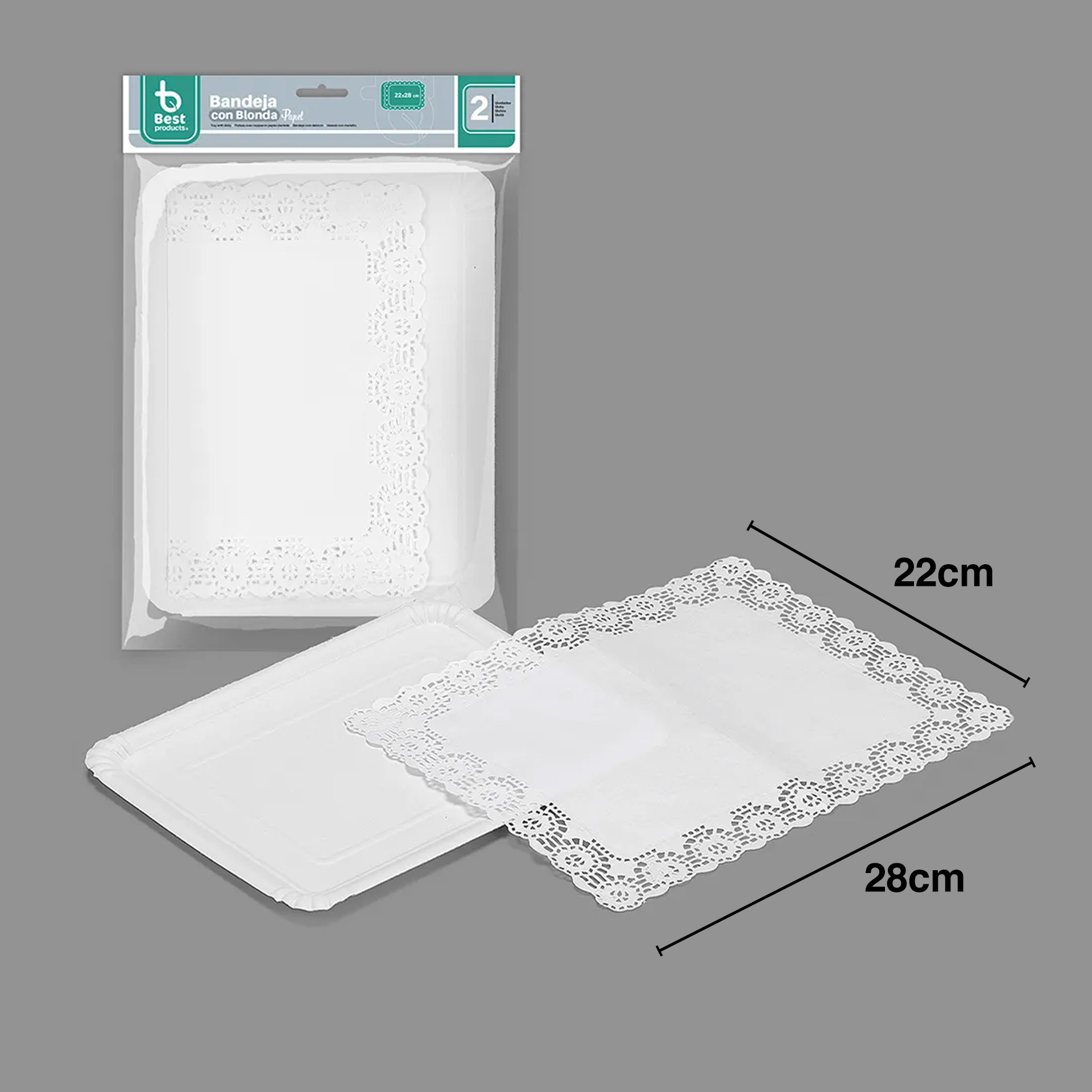 Naperon Papel com Bandeja Retangular Branco 22X28cm Pack 2