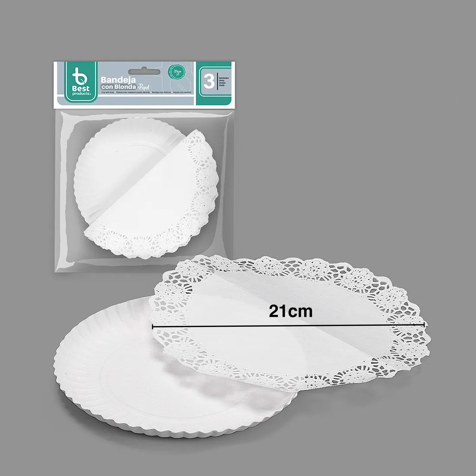 Naperon Papel com Bandeja Redondo Branco 21cm Pack 3