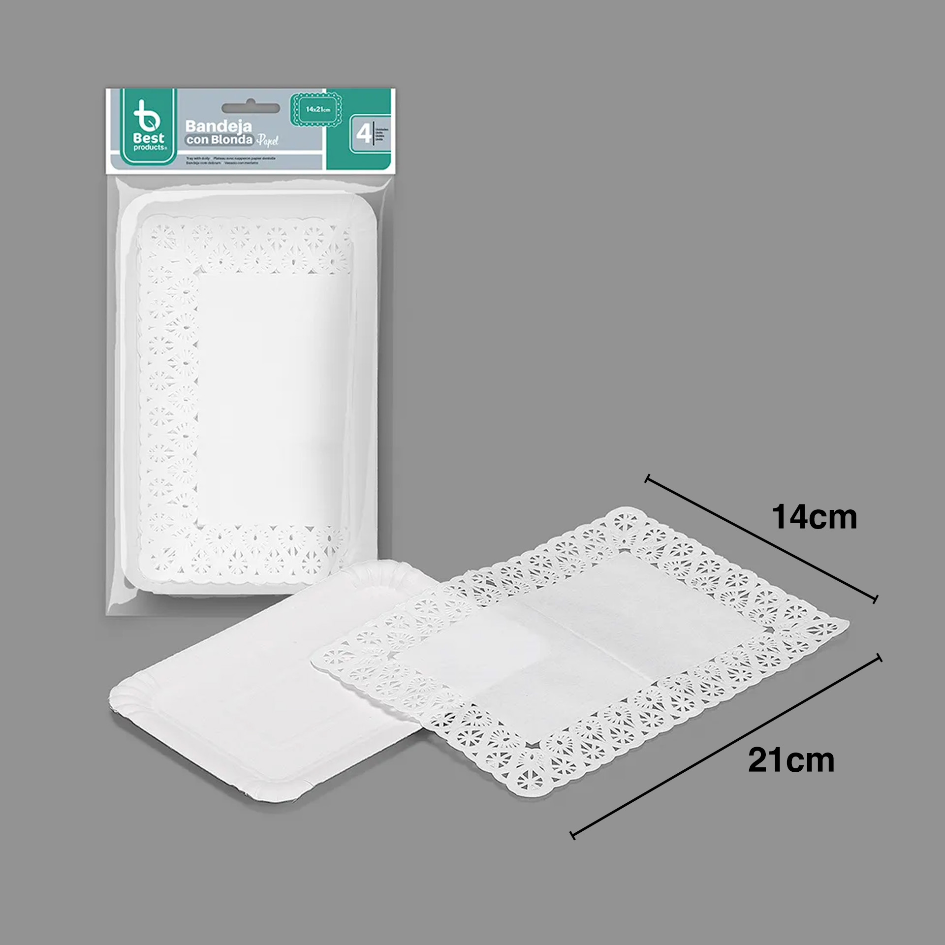 Naperon Papel com Bandeja Retangular Branco 14X21cm Pack 4