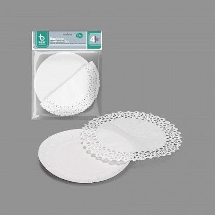 Naperon Papel com Bandeja Redondo Branco 16cm Pack 4
