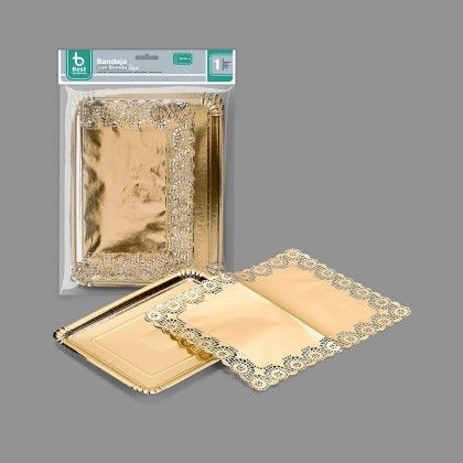 Naperon Papel com Bandeja Retangular Dourado 22X28cm