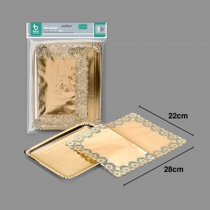 Naperon Papel com Bandeja Retangular Dourado 22X28cm