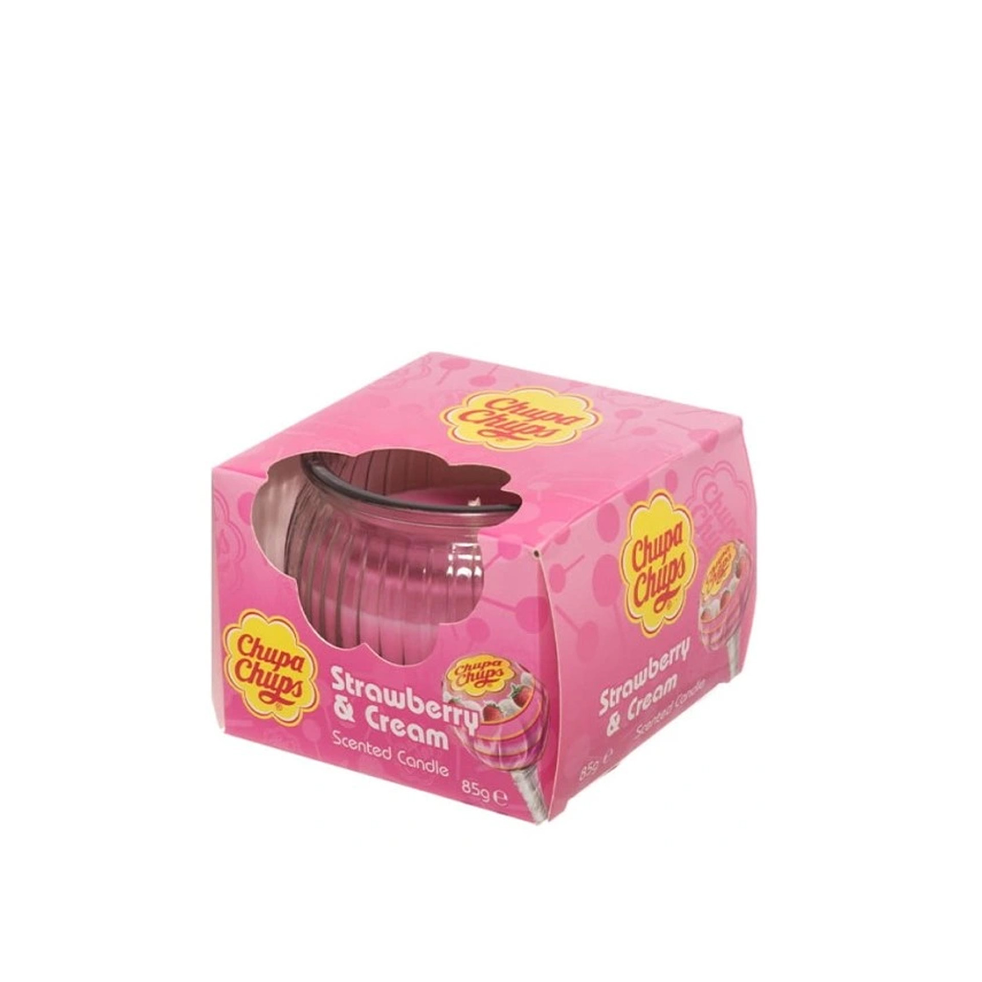 Vela Vidro Chupa Chups Morango / Nata 20 Horas 85gr 7X6cm