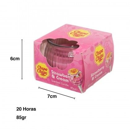 Vela Vidro Chupa Chups Morango / Nata 20 Horas 85gr 7X6cm