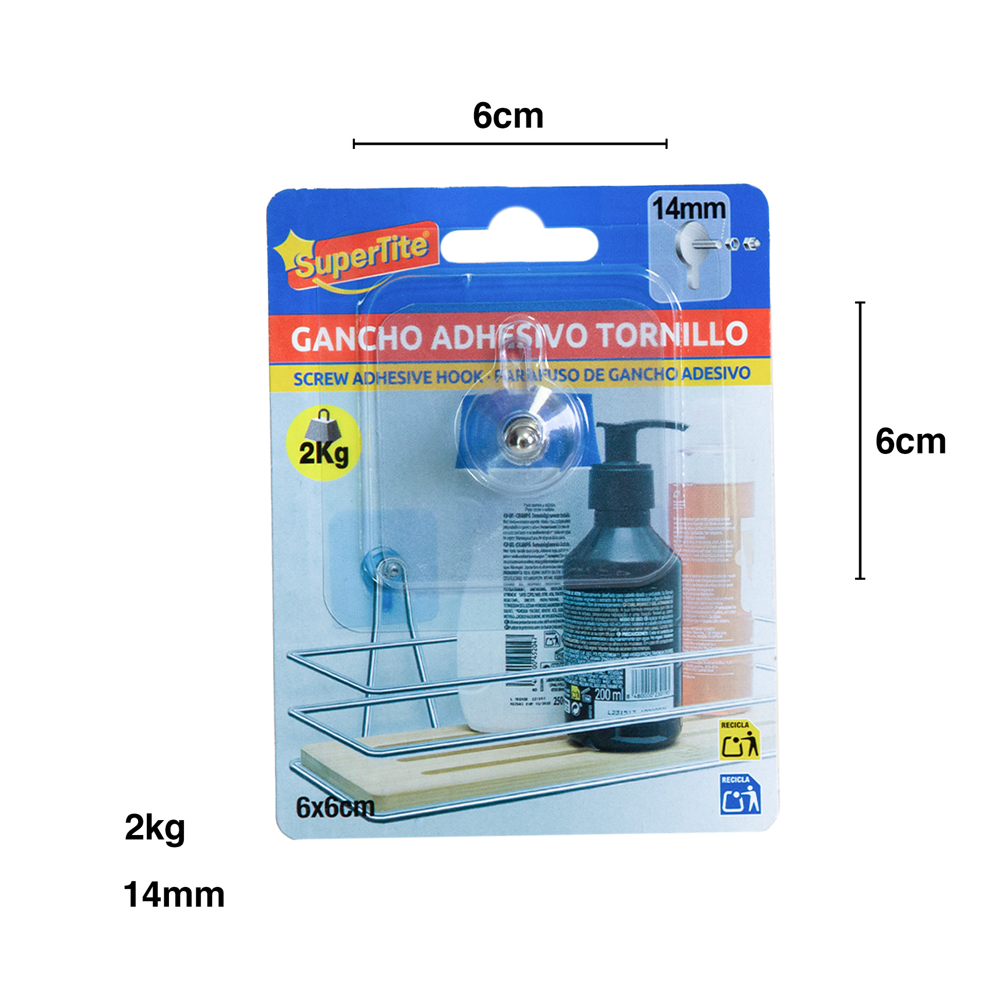 Gancho Adesivo Parafuso 2kg 14mm
