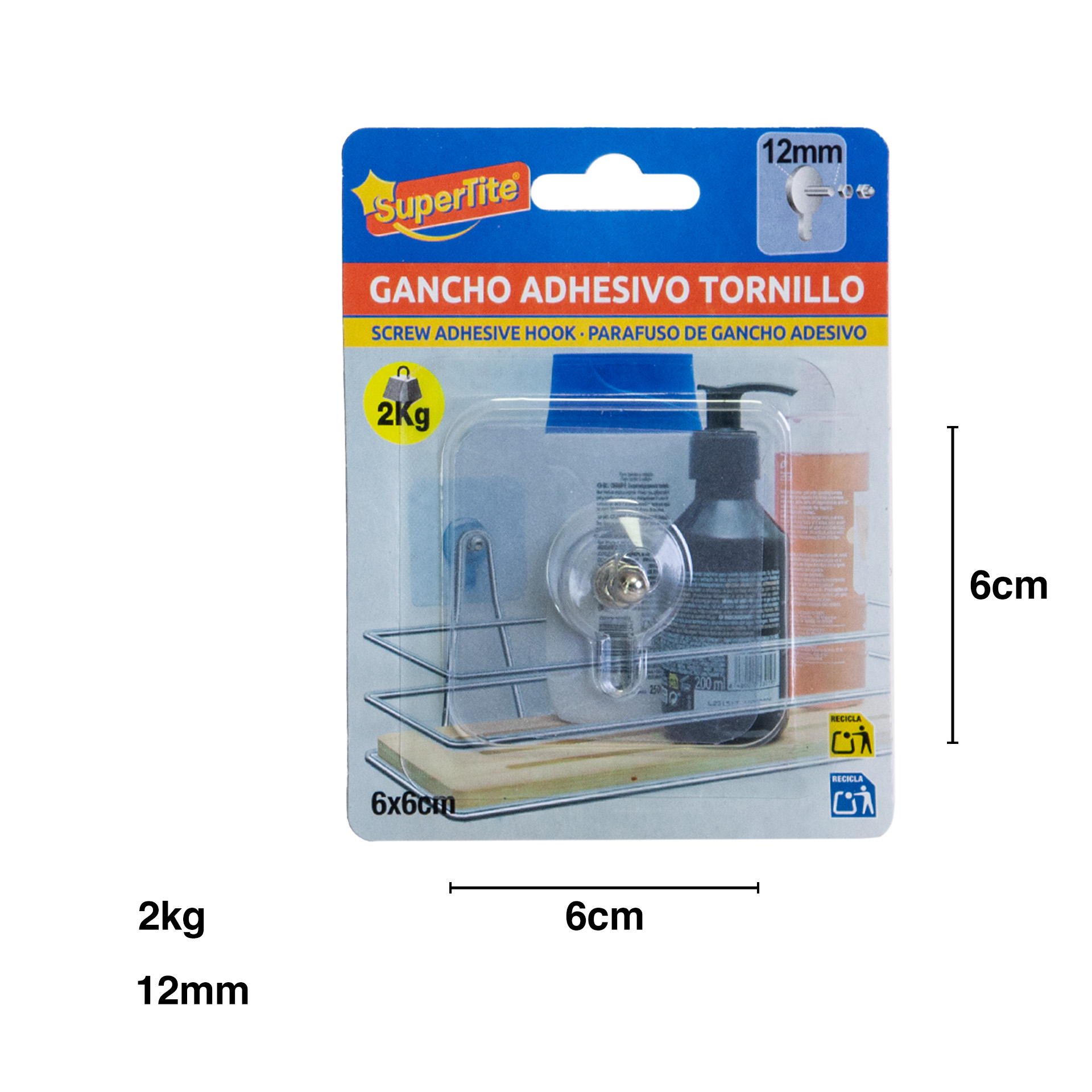 Gancho Adesivo Parafuso 2kg 12mm
