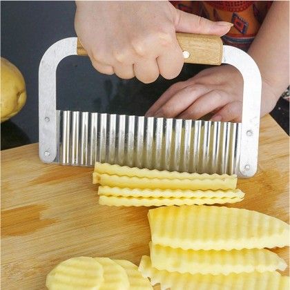 Cortador Batatas Madeira / Inox Ondulado 18.5cm
