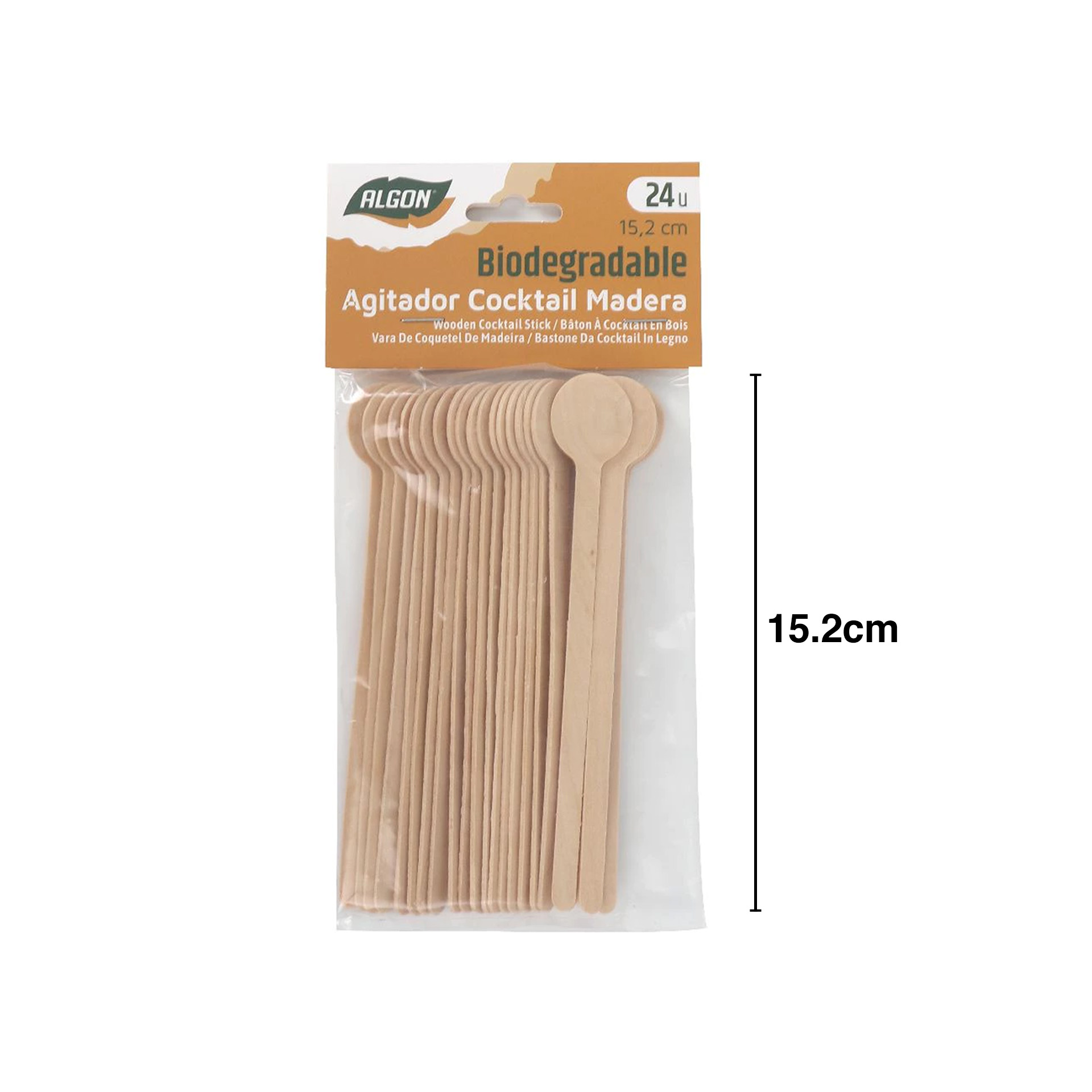 Mexedor Cocktail Madeira Biodegradável 15.2cm Pack 24