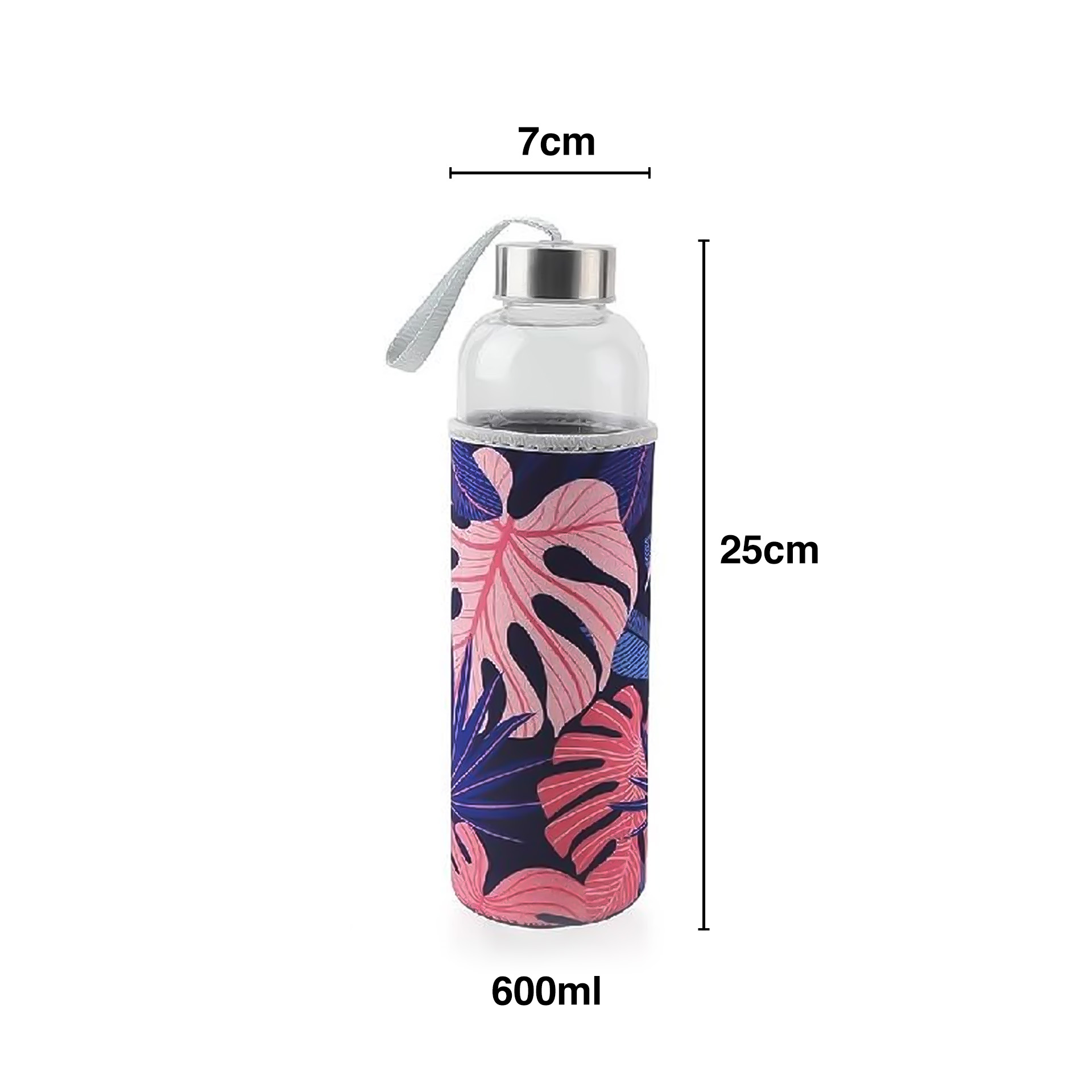 Garrafa Água Vidro com Capa 600ml 7X25cm