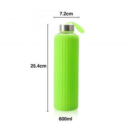 Garrafa Água Vidro / Silicone 600ml 7.2X25.4cm Garrafa Água Vidro / Silicone 600ml 7.2X25.4cm