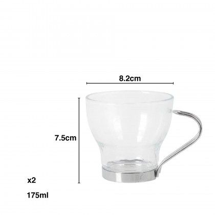 Chvena Vidro Lubeca com Asa Metal 175ml 8.2X7.5cm Pack 2