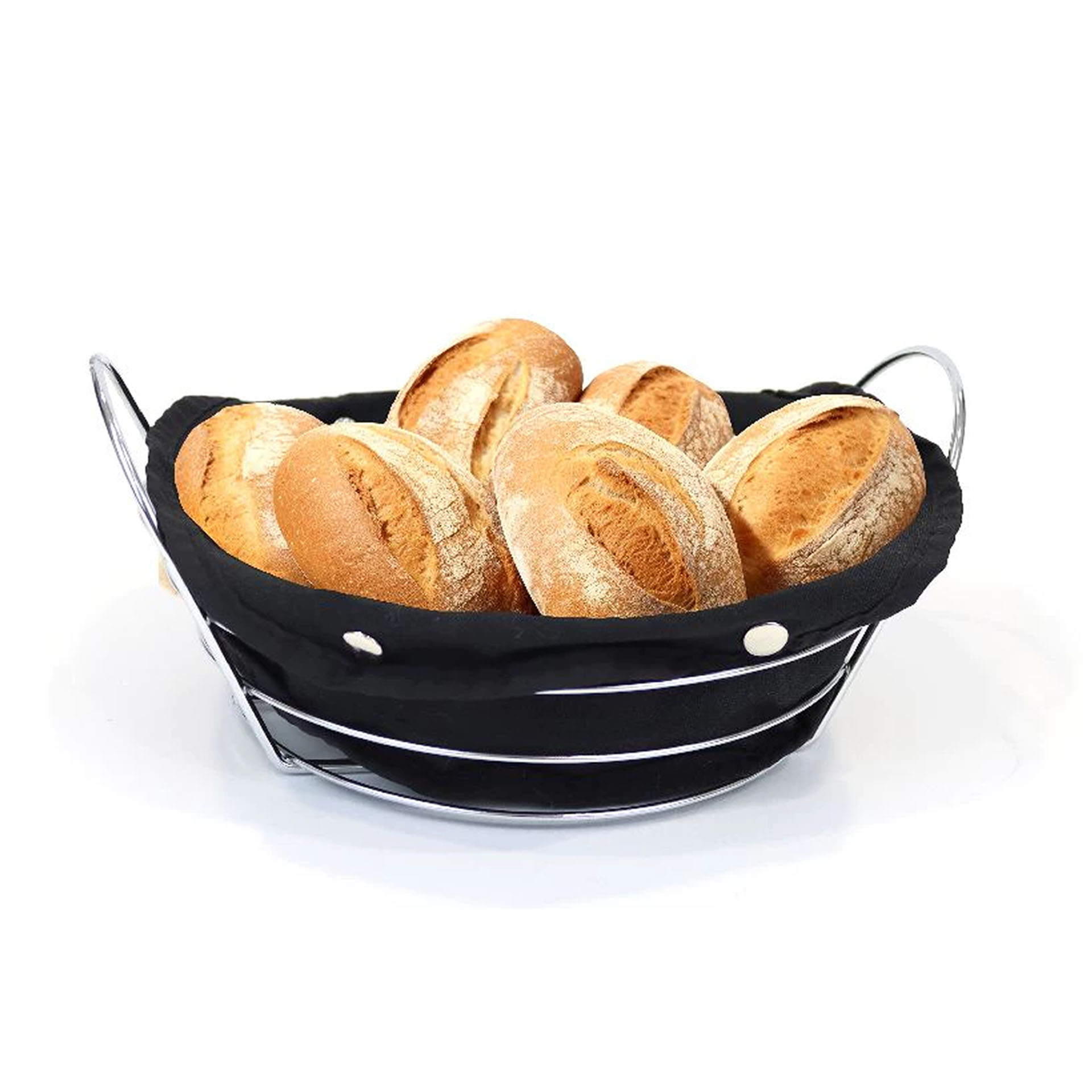 Cesto Pão Metal / Tecido Redondo Preto 23X7cm