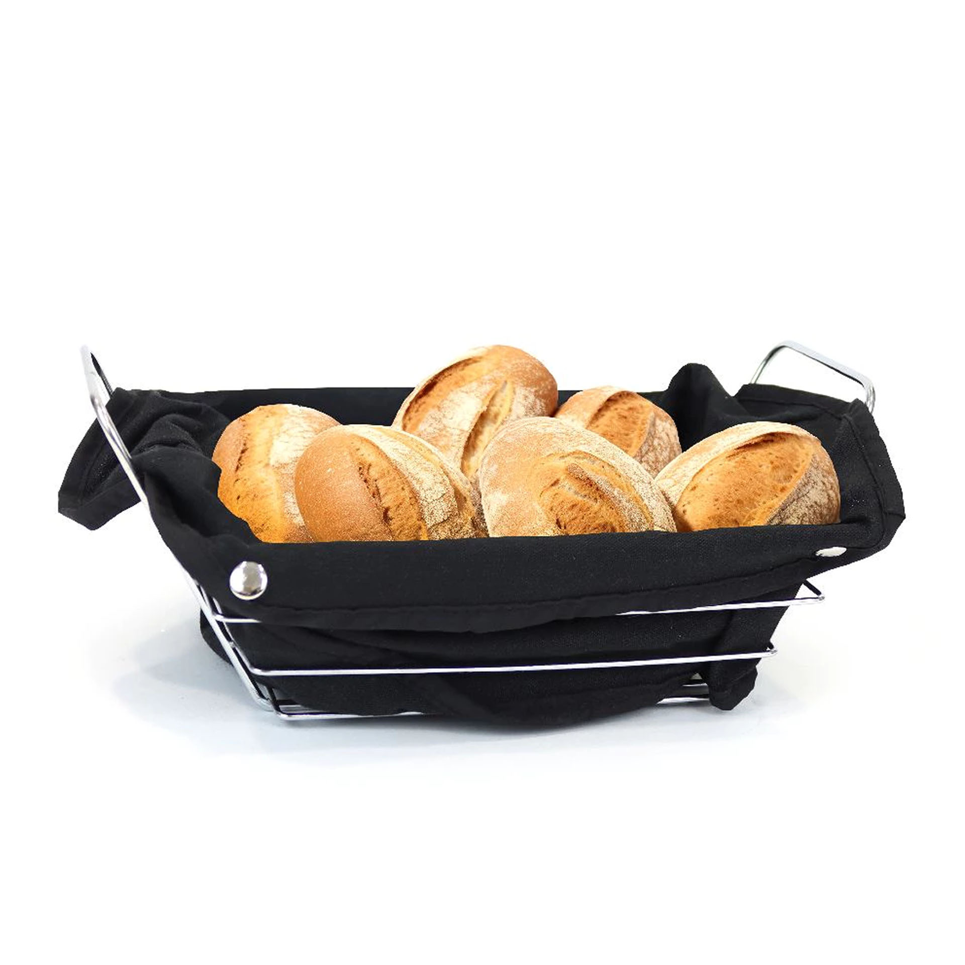 Cesto Pão Metal / Tecido Retangular Preto 29X20X11.7cm