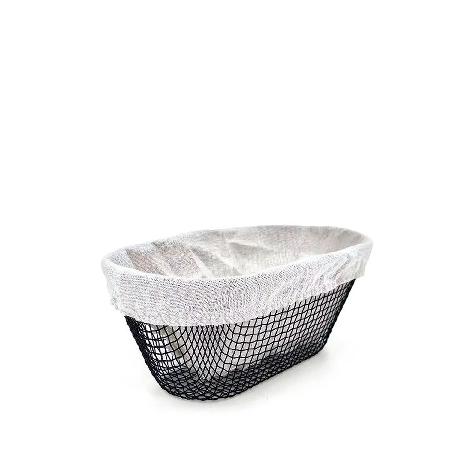 Cesto Pão Metal / Tecido Oval 25X13X10cm