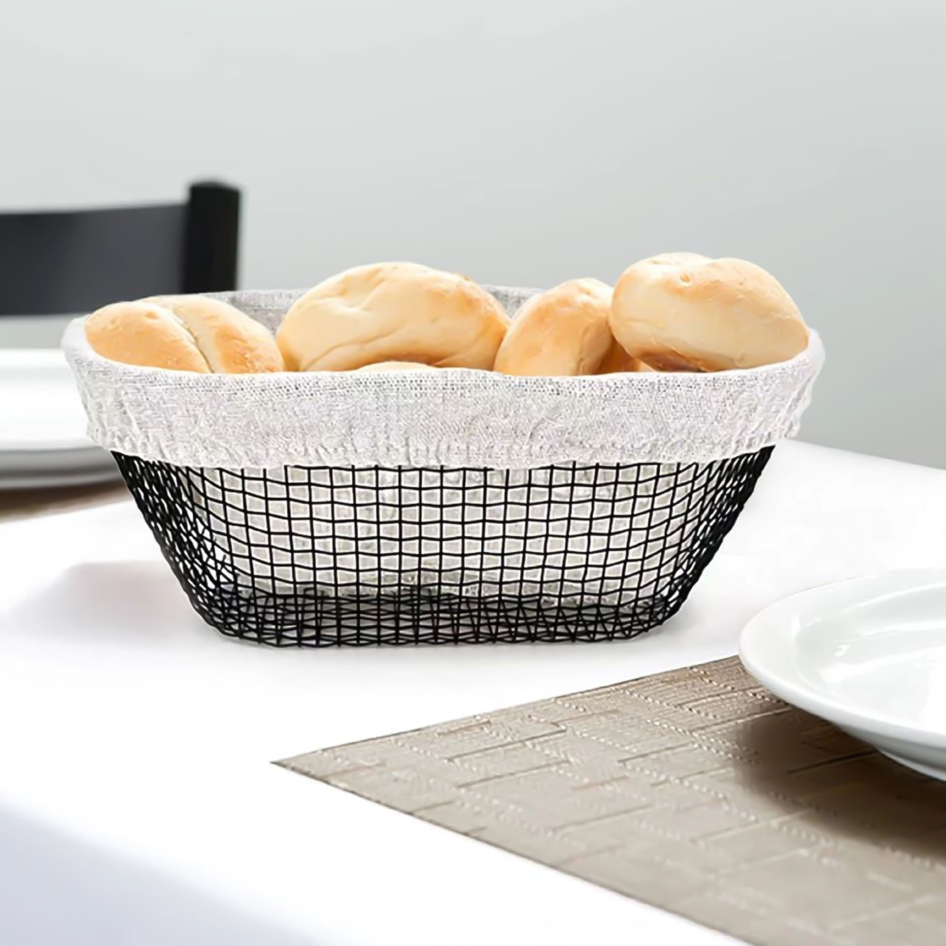 Cesto Pão Metal / Tecido Oval 25X13X10cm