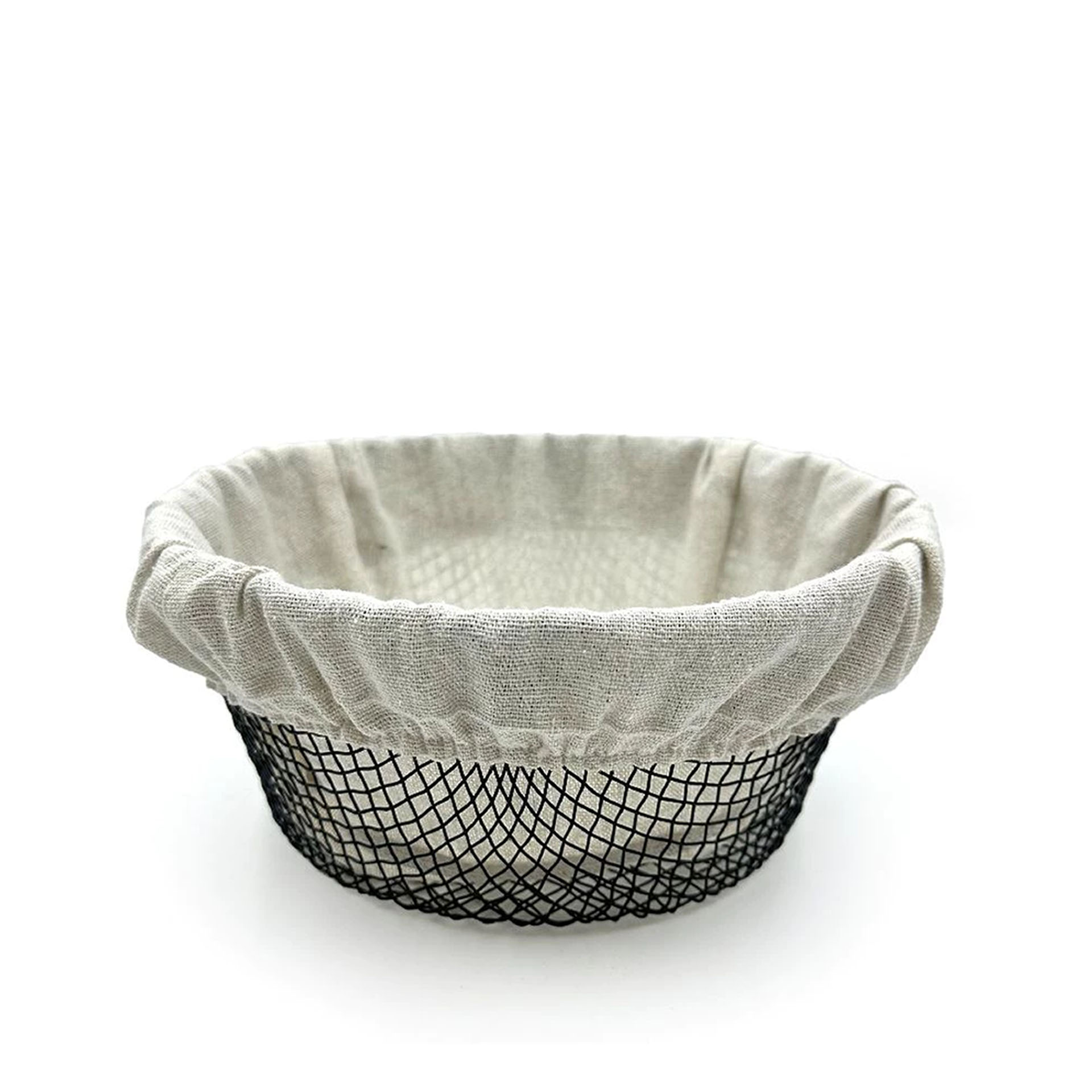 Cesto Pão Metal / Tecido Redondo 23X10cm