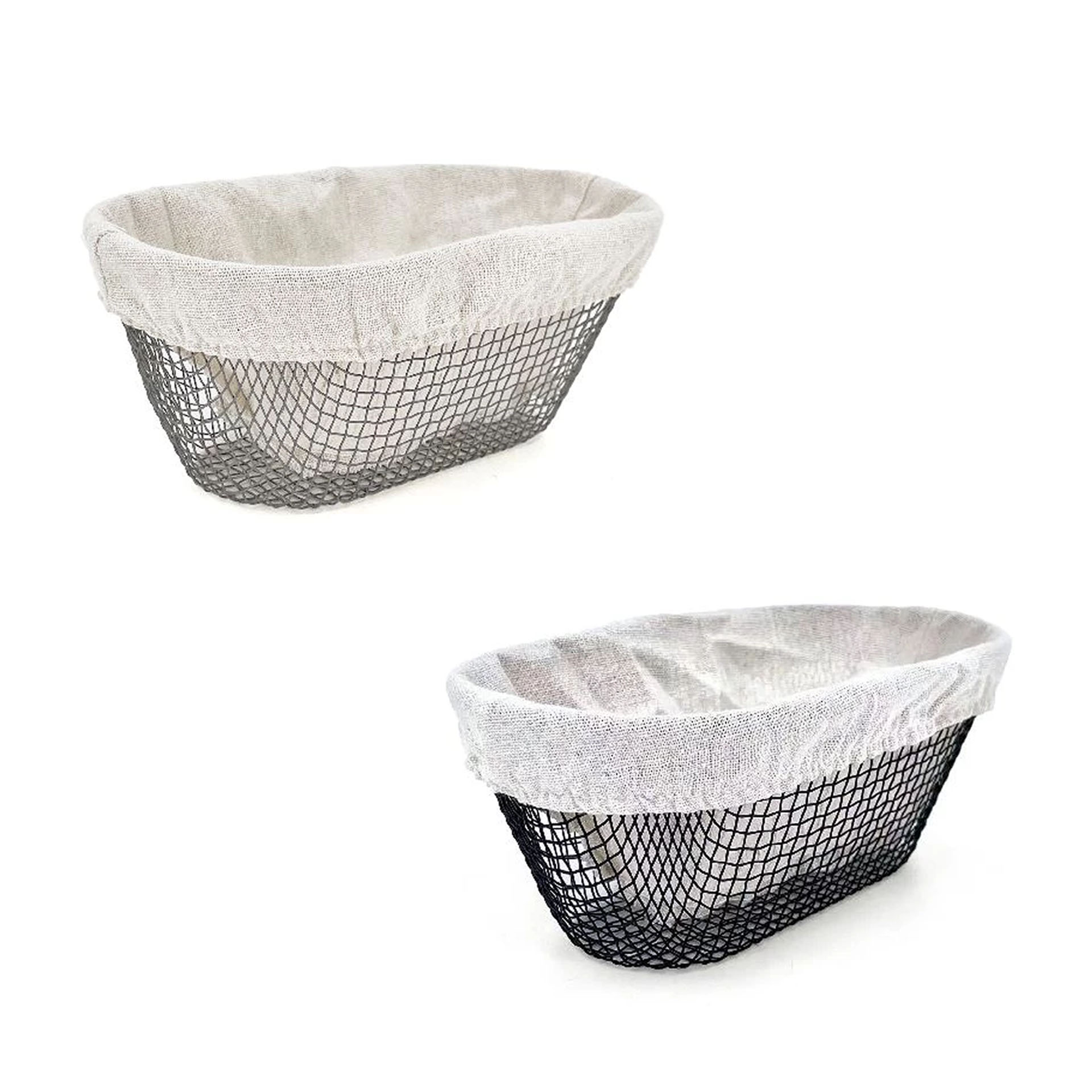 Cesto Pão Metal / Tecido Oval 25X13X10cm