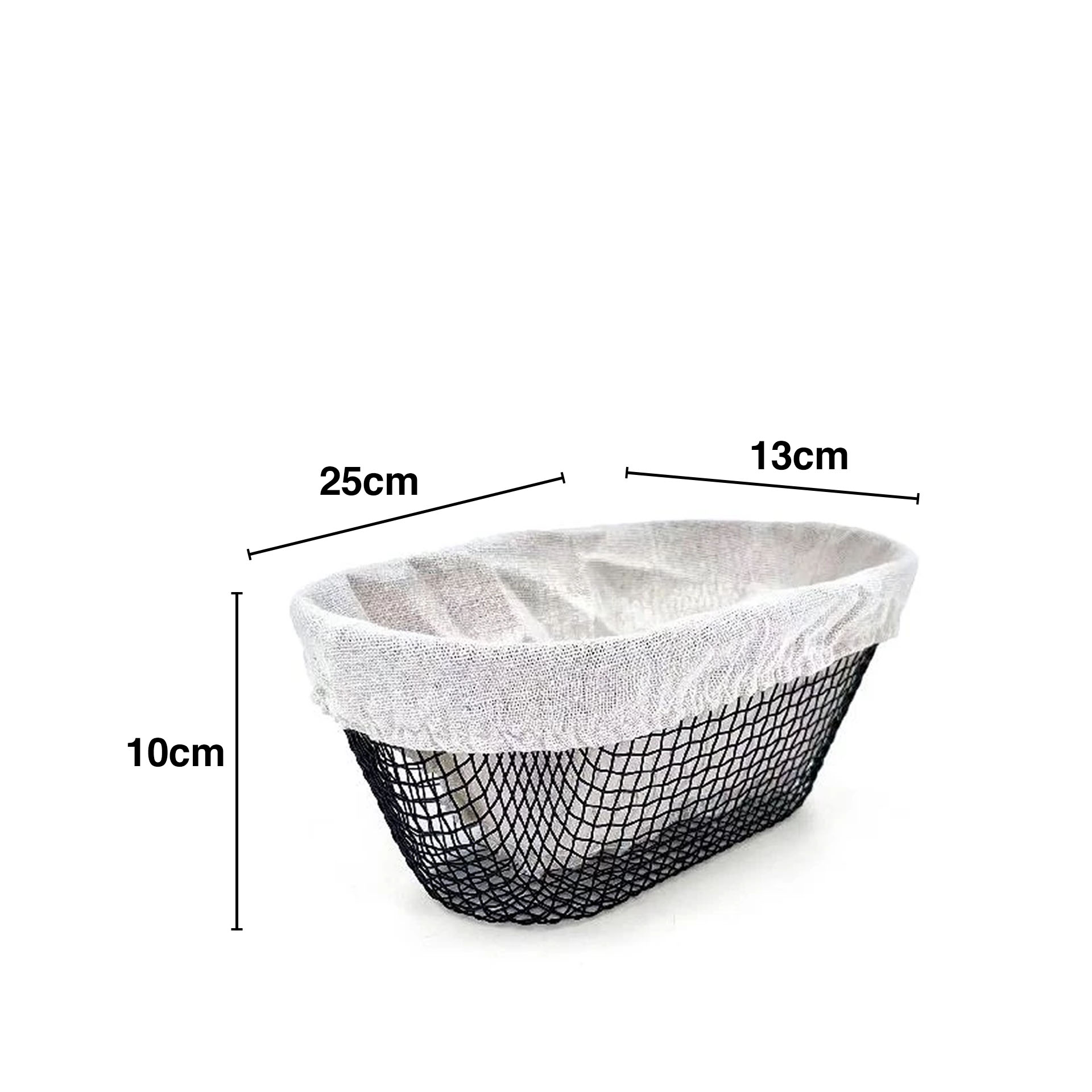 Cesto Pão Metal / Tecido Oval 25X13X10cm