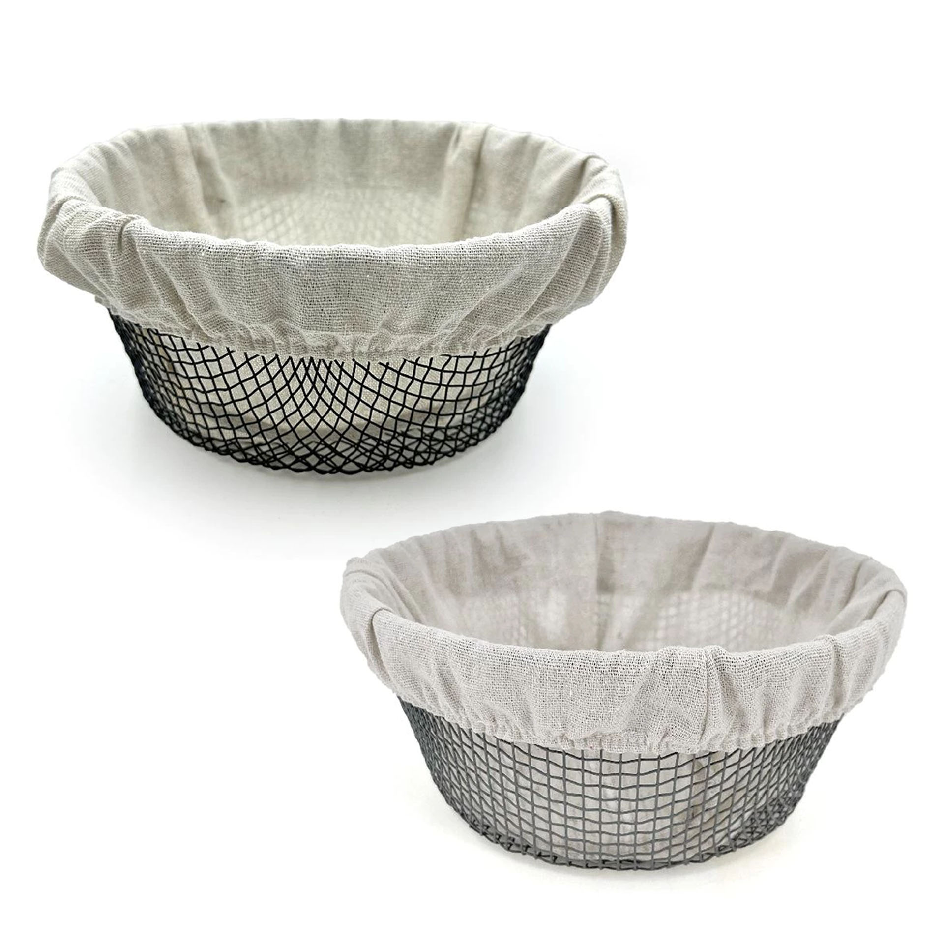 Cesto Pão Metal / Tecido Redondo 23X10cm
