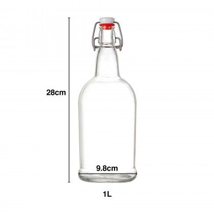 Garrafa Vidro Tampa Hermtica 1000ml 9.8X28cm