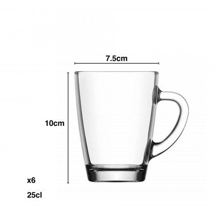 Caneca Vidro Vega com Asa 250ml 10X7.5X10cm Pack 6