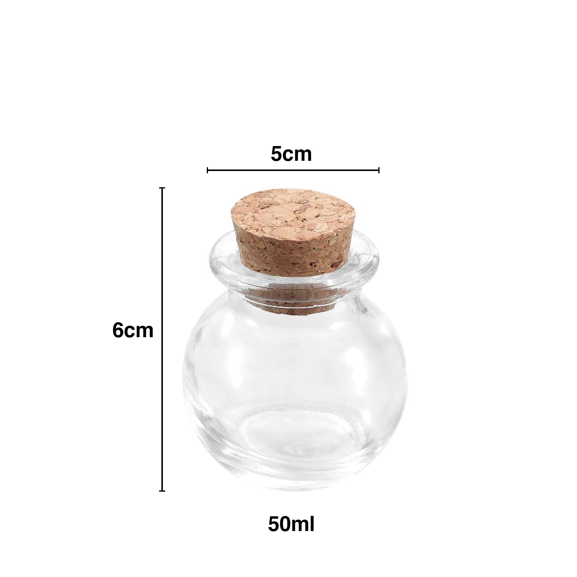 Frasco Vidro Tampa Cortiça Redondo 50ml 5X6cm