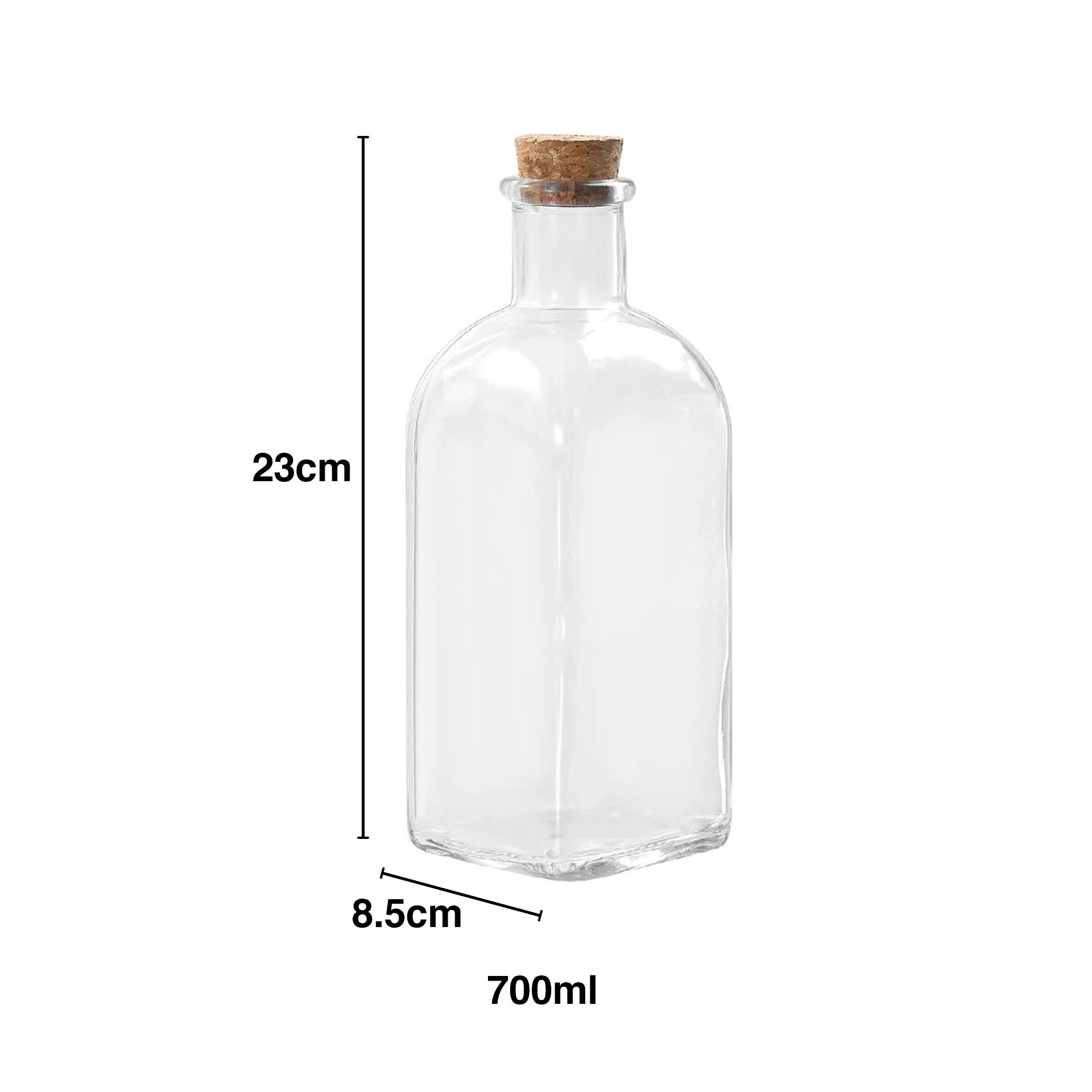 Garrafa Vidro Tampa Cortiça Quadrada 700ml 8.5X23cm