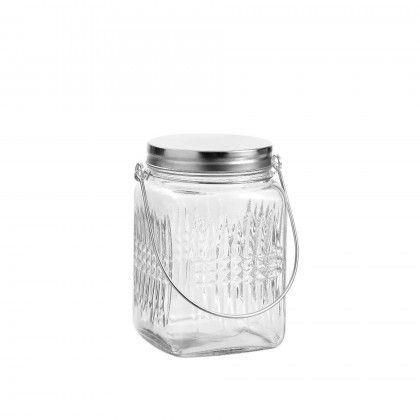 Frasco Vidro com Tampa / Asa Metal 720ml 9.5X9.5X13.9cm Frasco Vidro com Tampa / Asa Metal 720ml 9.5X9.5X13.9cm