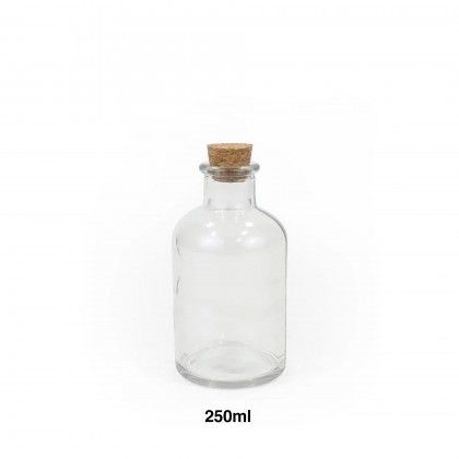 Garrafa Vidro Tampa Cortia Redonda 250ml 6.5X14cm