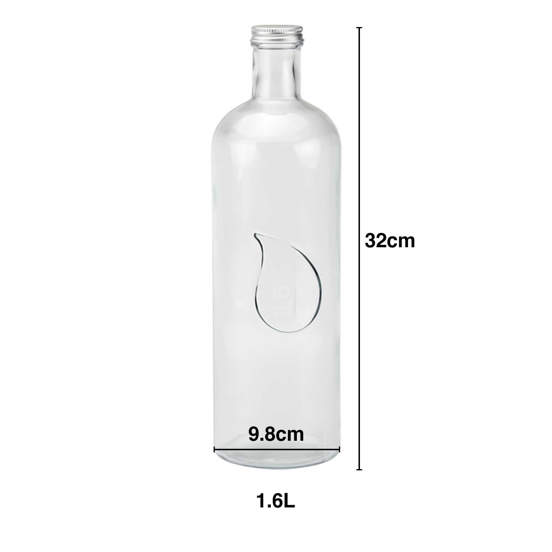 Garrafa Vidro Tampa Metal Gota 1600ml 9.8X32.5cm