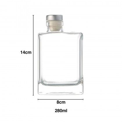 Garrafa Vidro Tampa Metal Retangular 280ml 8X5.2X14cm