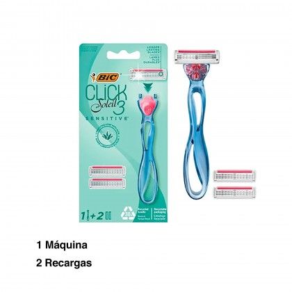M�quina Depiladora Bic Click 3 Soleil Sensitive + 2 Recargas