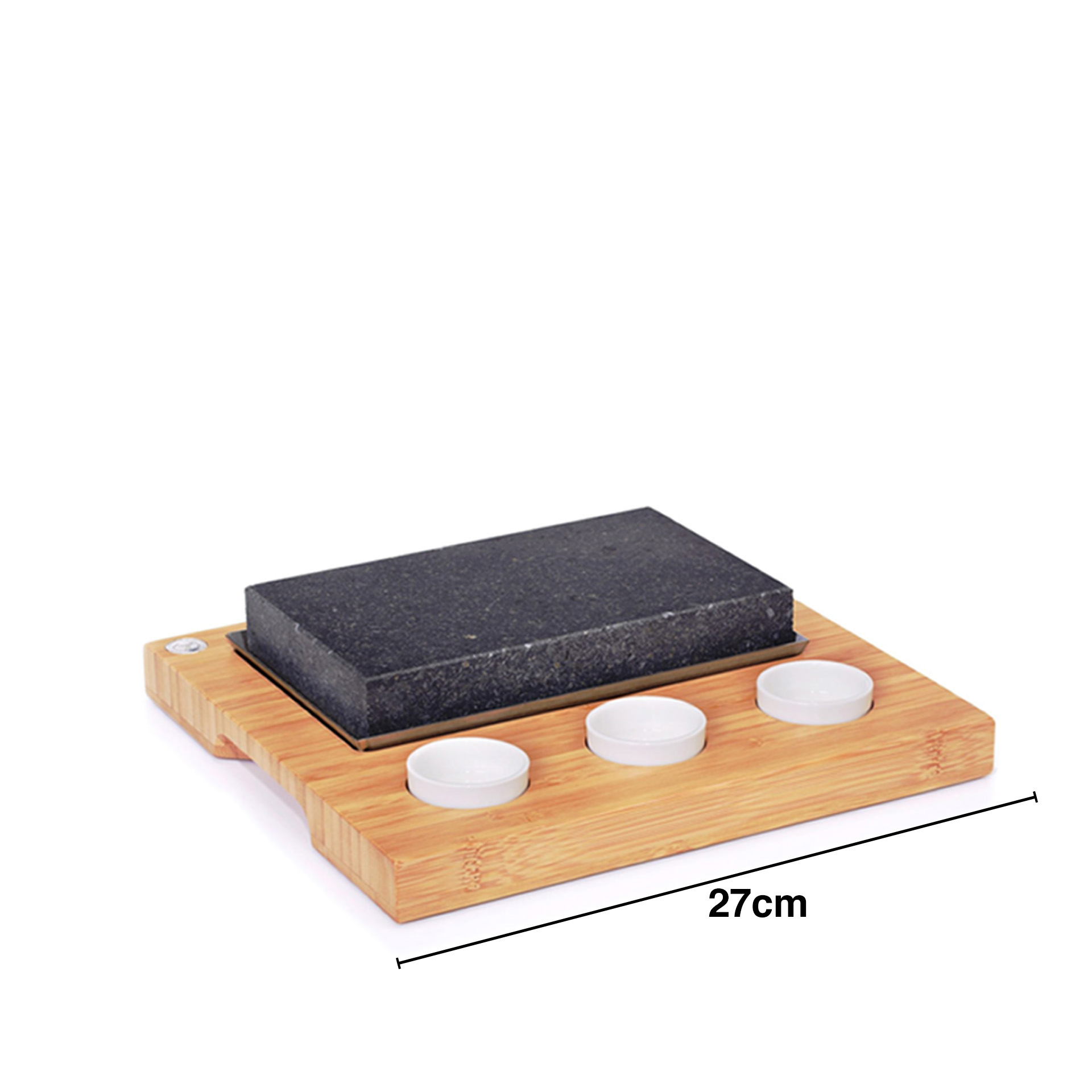 Tábua Madeira com Pedra + 3 Taças 27X25cm