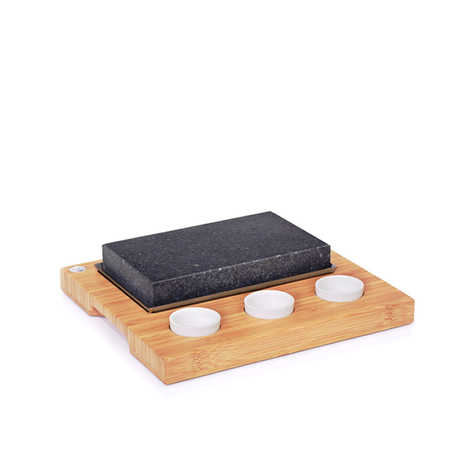 Tábua Madeira com Pedra + 3 Taças 27X25cm