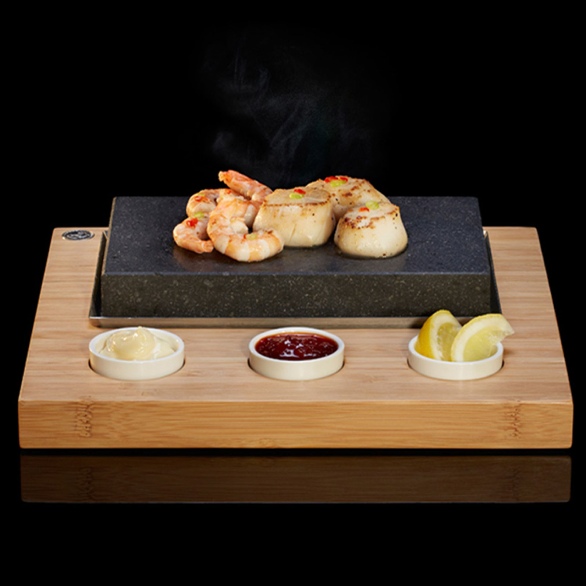 Tábua Madeira com Pedra + 3 Taças 27X25cm