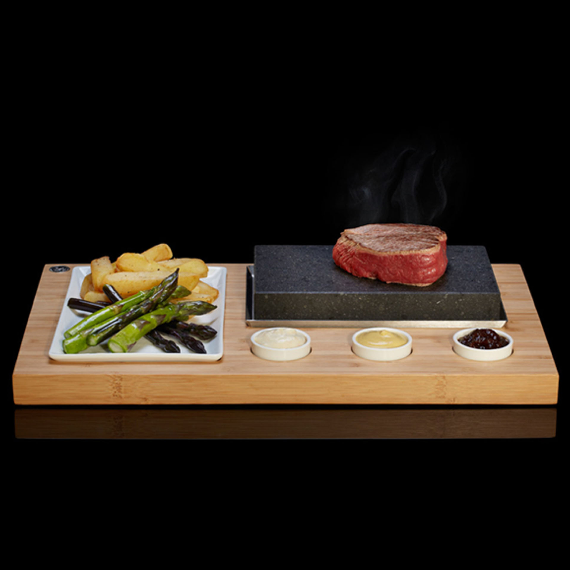 Tábua Madeira com Pedra + 3 Taças + Prato 42X25cm